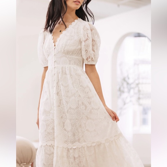 BLU PEPPER Women's Button Down Ivory Lace Midi Dress SIZE SMALL used once only - Picture 9 of 9